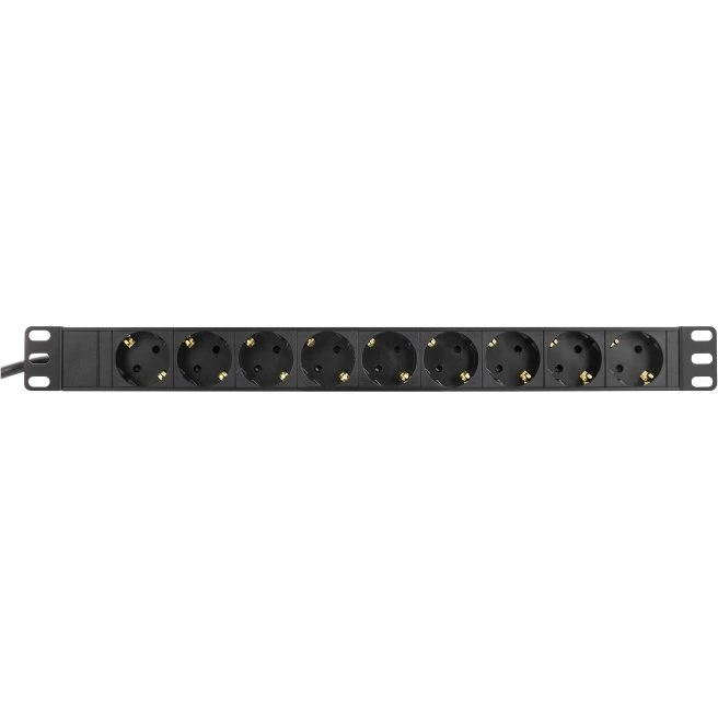 DELTACO Rack strømskinne 9x CEE 7/4, 1x CEE 7/7, 2m, Sort