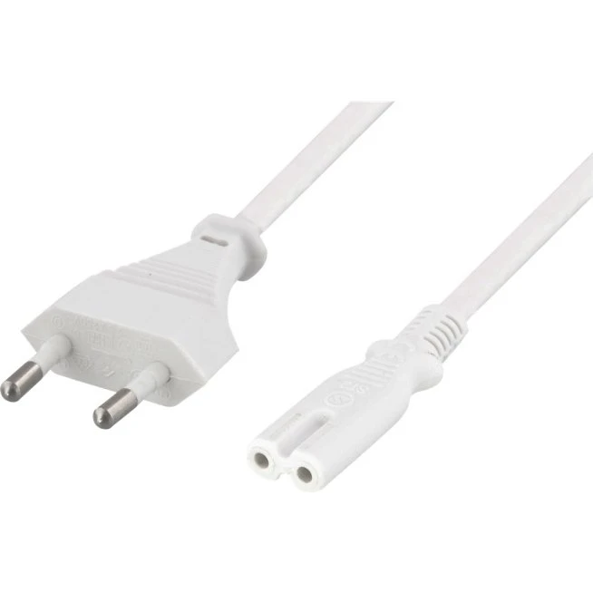 DELTACO Strømkabel CEE 7/16 til IEC 60320 C7, 5m, hvid