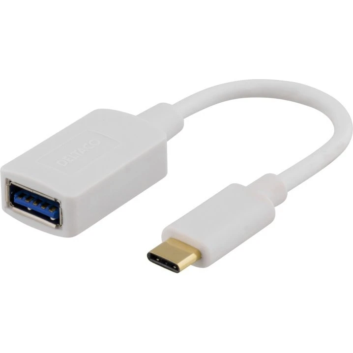 DELTACO USB 3.1 Type C til Type A adapter, Gen 1, hvid, 15cm