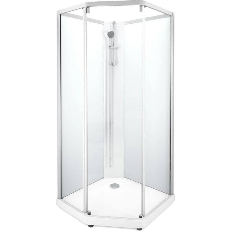 Showerama Classic brusekabine 90x90 cm, hvid profil, klart/frostet glas