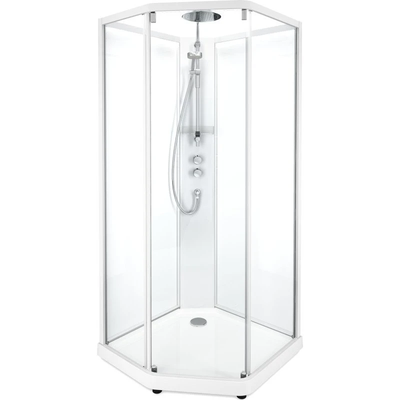 Showerama Comfort brusekabine 90x80 cm, hvid profil, klart glas