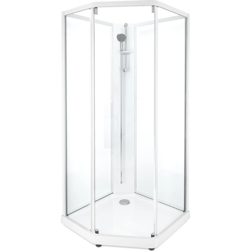 Showerama Classic brusekabine 90x80 cm, hvid profil, klart glas