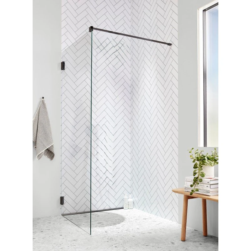 Contura Showerama Art brusevæg, 70 cm, klart glas, sort profil