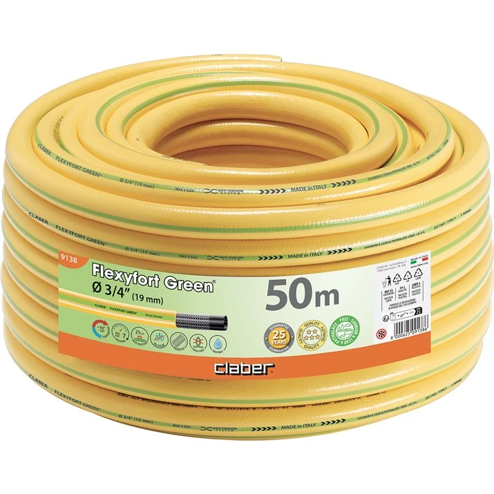 Claber Flexyfort Green 3/4" Vandslange, 50m, Gul