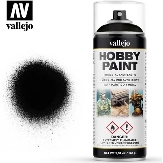 Vallejo Hobby Paint Primer Spray Black - 400ml