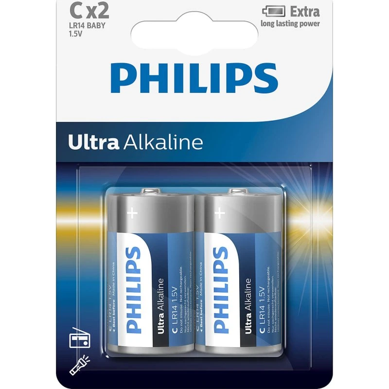 Philips LR14E2B/10 Ultra Alkaline C Batteri, 2-stk