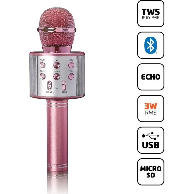 Lenco BMC-040PK Karaokemikrofon med Bluetooth og Højttaler
