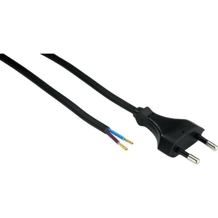 1,5m Strømkabel, Sort, Eurostik & afisolerede ledninger, 250V