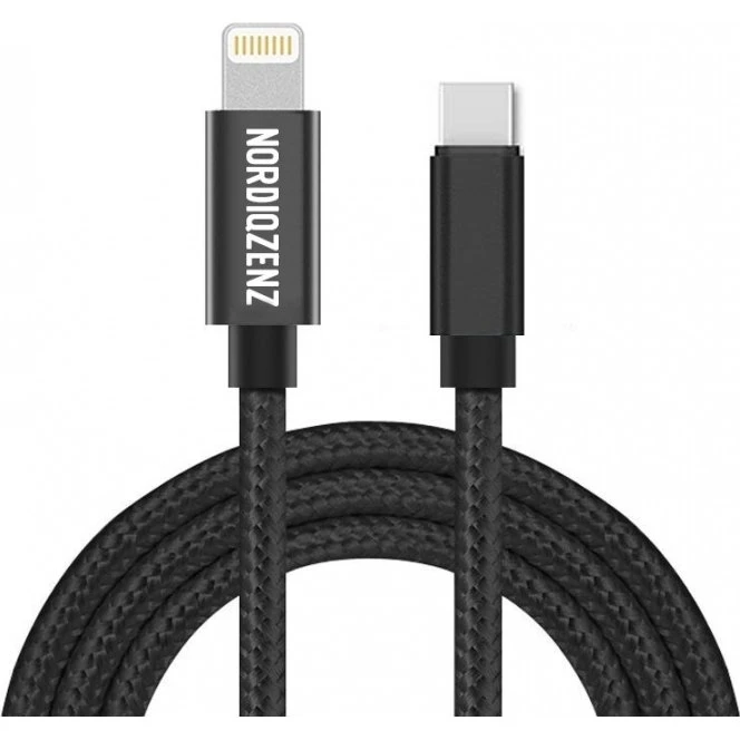 NORDIQZENZ USB-C til Lightning tekstilkabel, 3 m, sort