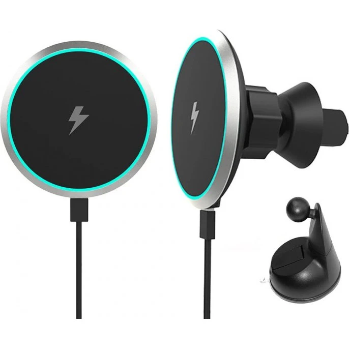 Trådløs Qi-oplader til bilen - 15W med magnetisk funktion, Sort