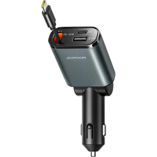 Joyroom JR-CCL07 3-i-1 Biloplader med Retractable Kabel - Mørkegrå