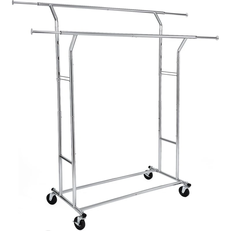 Kraftigt tøjstativ i krom med hjul, 129-169x148-172x55 cm