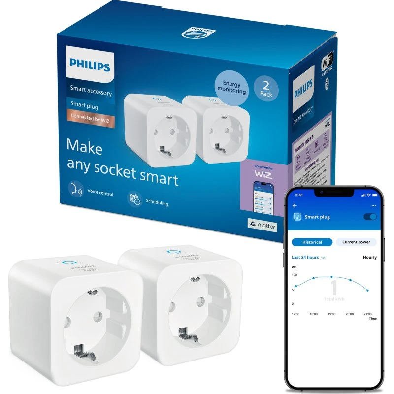 Philips Smart Lighting Smart Plug med energimåler, 2-pak, hvid
