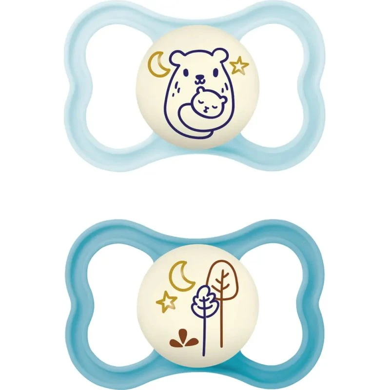 MAM Air Night sut 2 (6-16 mdr) – Silkeblød silikone, Blå