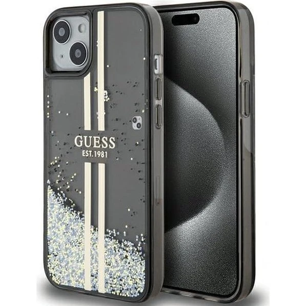GUESS Liquid Glitter Gold Stripes cover til iPhone 15 Plus / 14 Plus