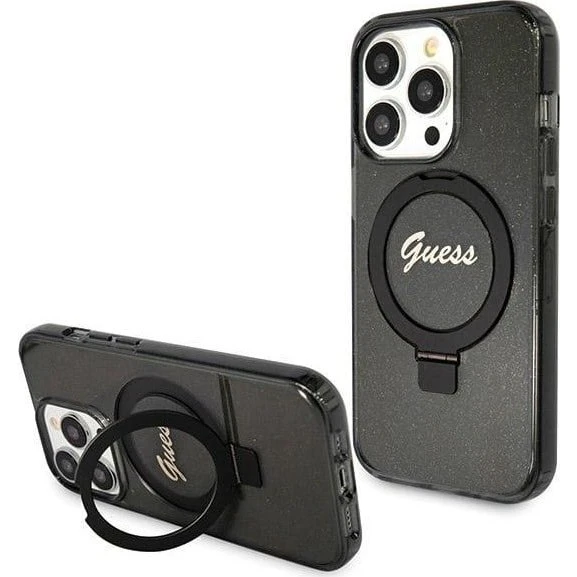 Guess Ring Stand Script Glitter MagSafe cover til iPhone 13/13 Pro