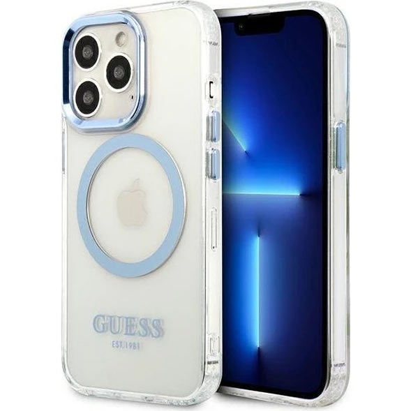 Guess Metal Outline MagSafe Case til iPhone 13 & 13 Pro - Blå