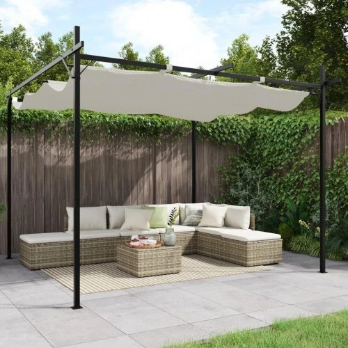 vidaXL pergola med sammenrulleligt tag 295x292x230 cm, creme