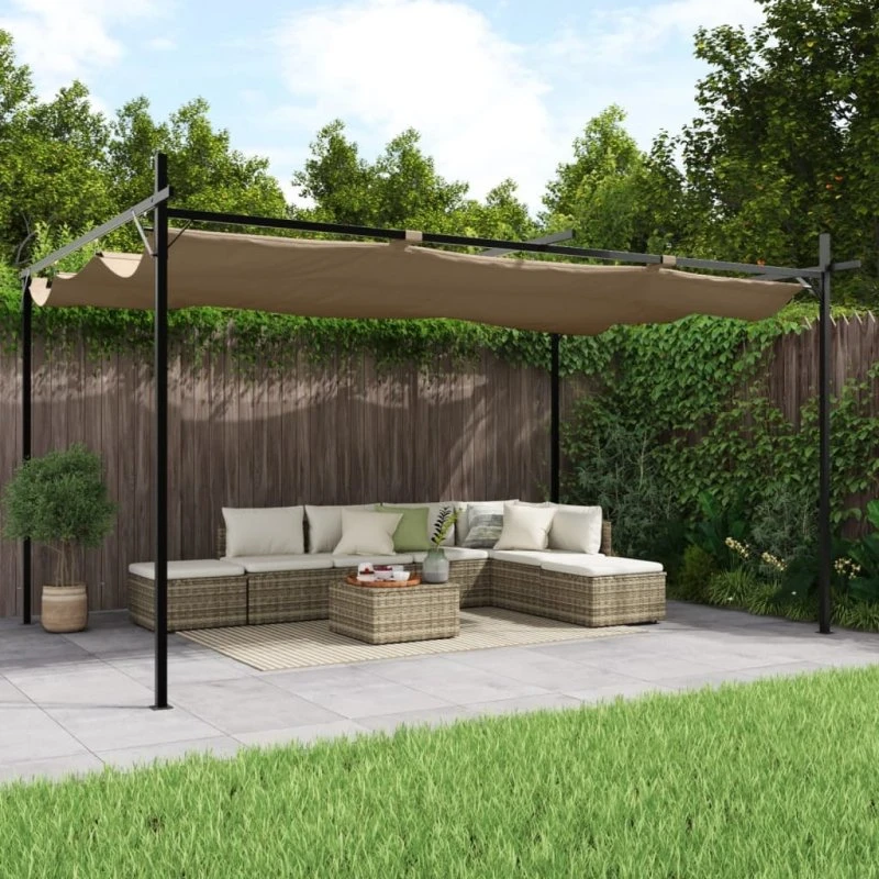 vidaXL pergola med sammenrulleligt tag 395x292x230 cm, gråbrun