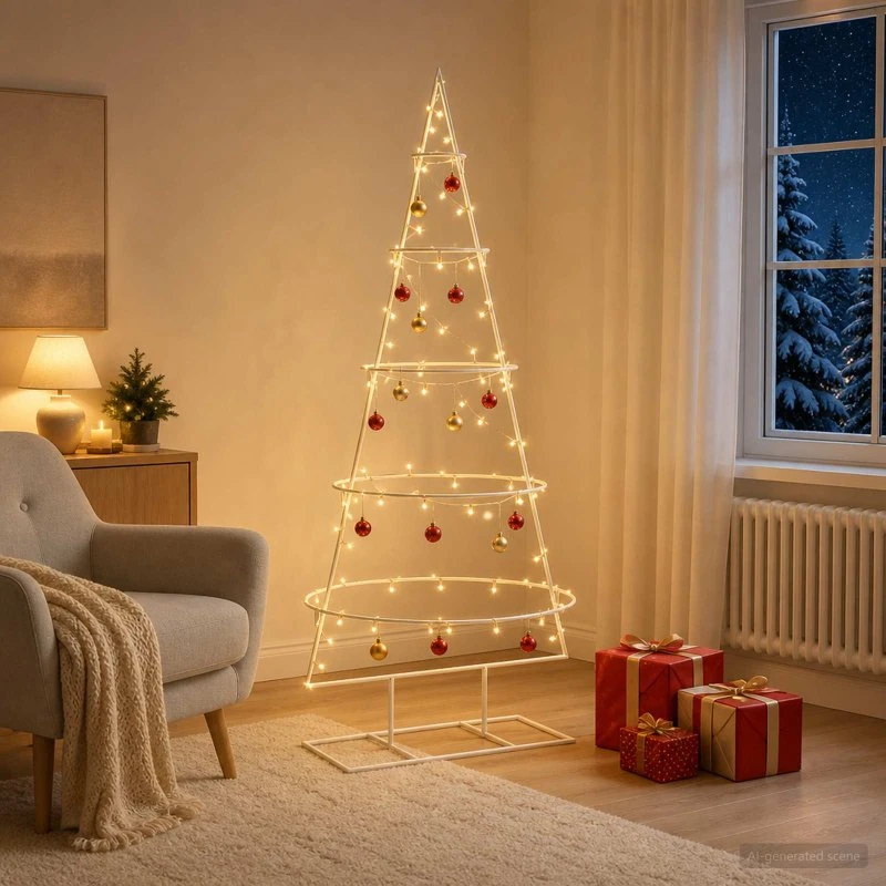 vidaXL KUOPIO Juletræ i metal med fod, 125 cm, hvid