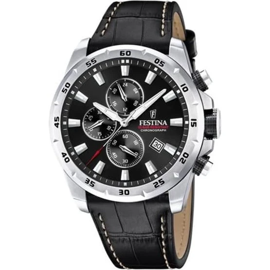 Festina Timeless Chronograph herreur i stål med sort læderrem